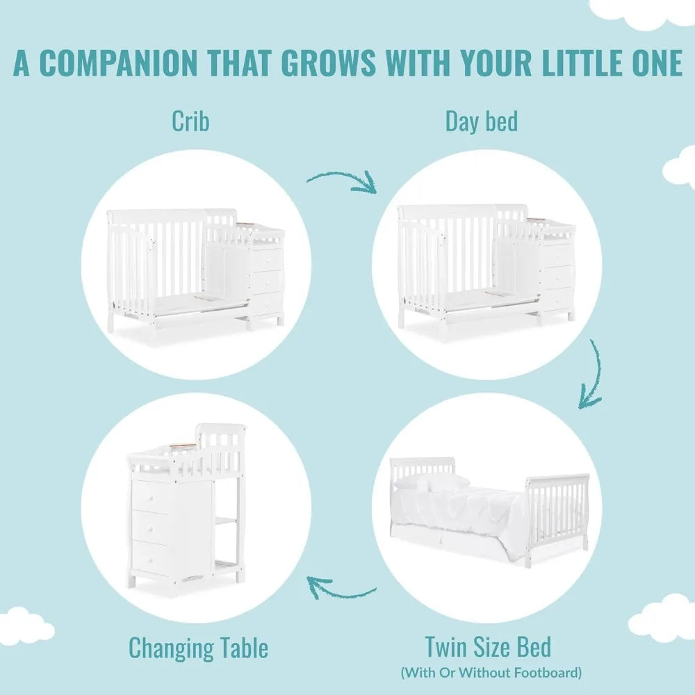 Comfortable Baby Bed With Mattress And Diaper Change Three Drawers